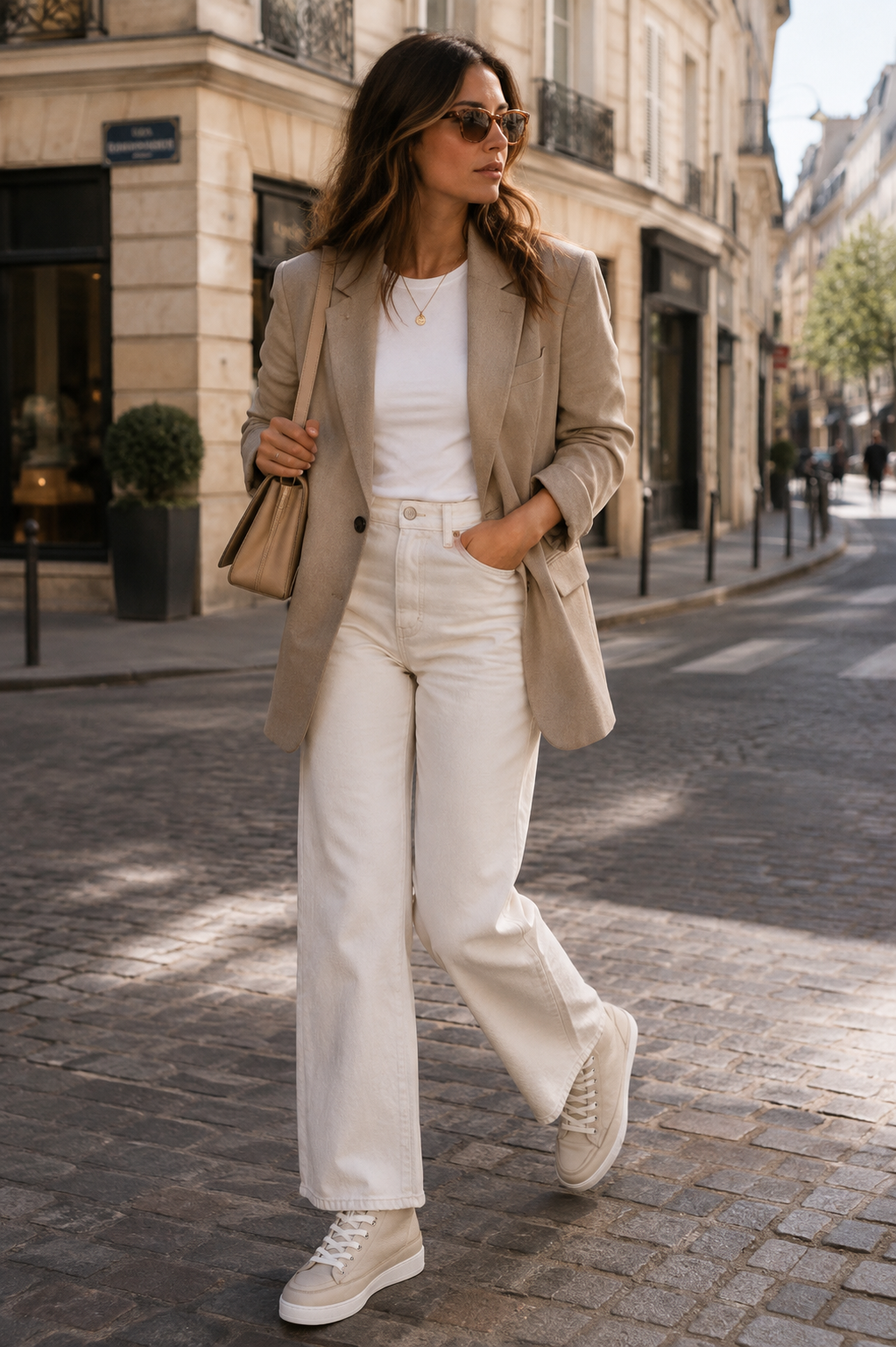 Sneakers Montantes Femme en Cuir Beige