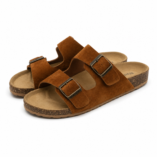 Mules Femme Camel en Cuir Nubuck