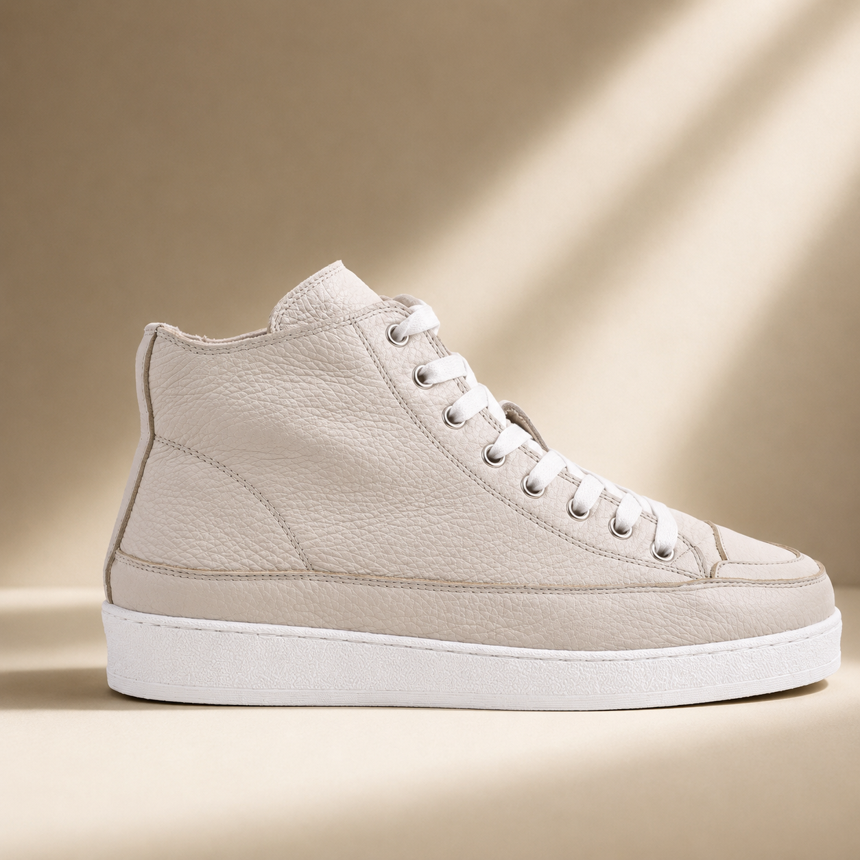 Sneakers Montantes Femme en Cuir Beige