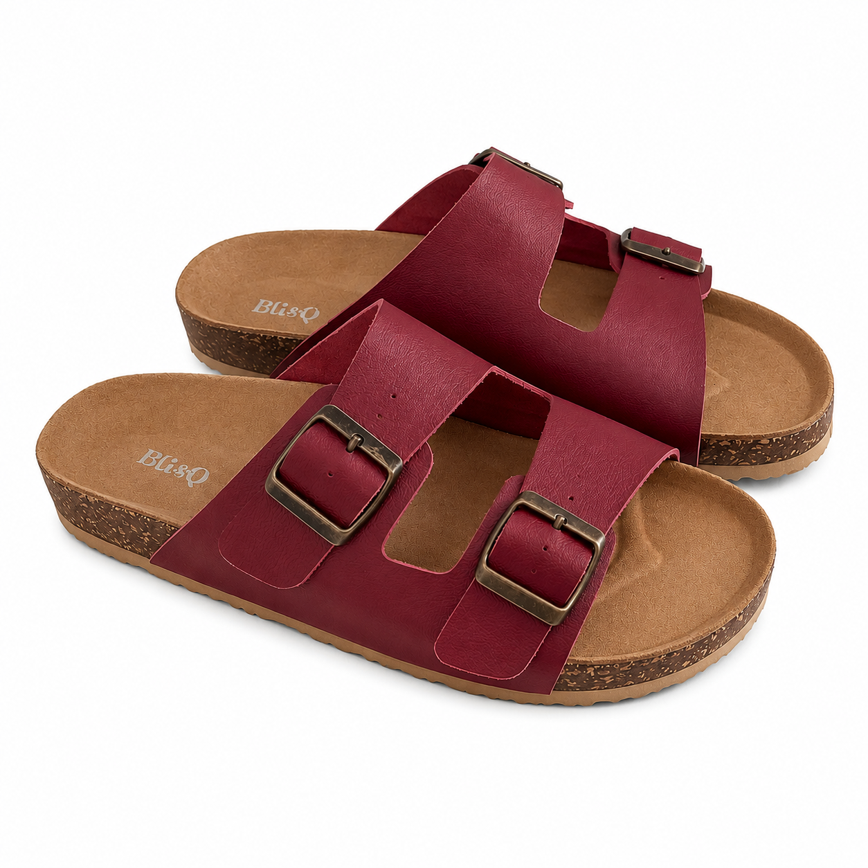 Mules Femme en cuir Bordeaux à Double Boucle