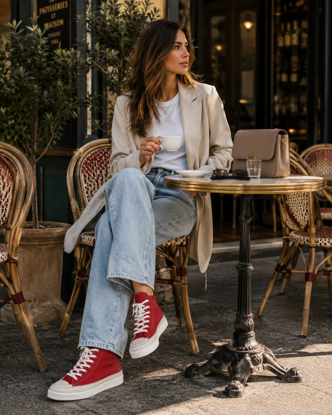 Sneakers Montantes Femme en Cuir Rouge –