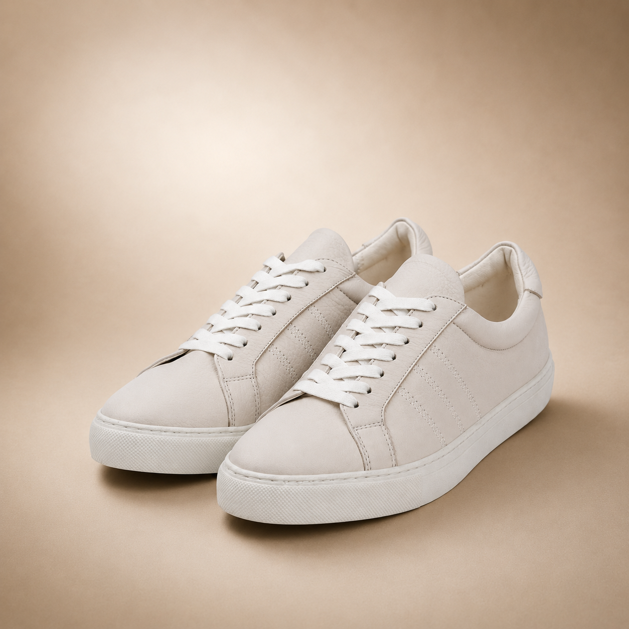 Sneakers en Cuir Beige – Élégance & Confort