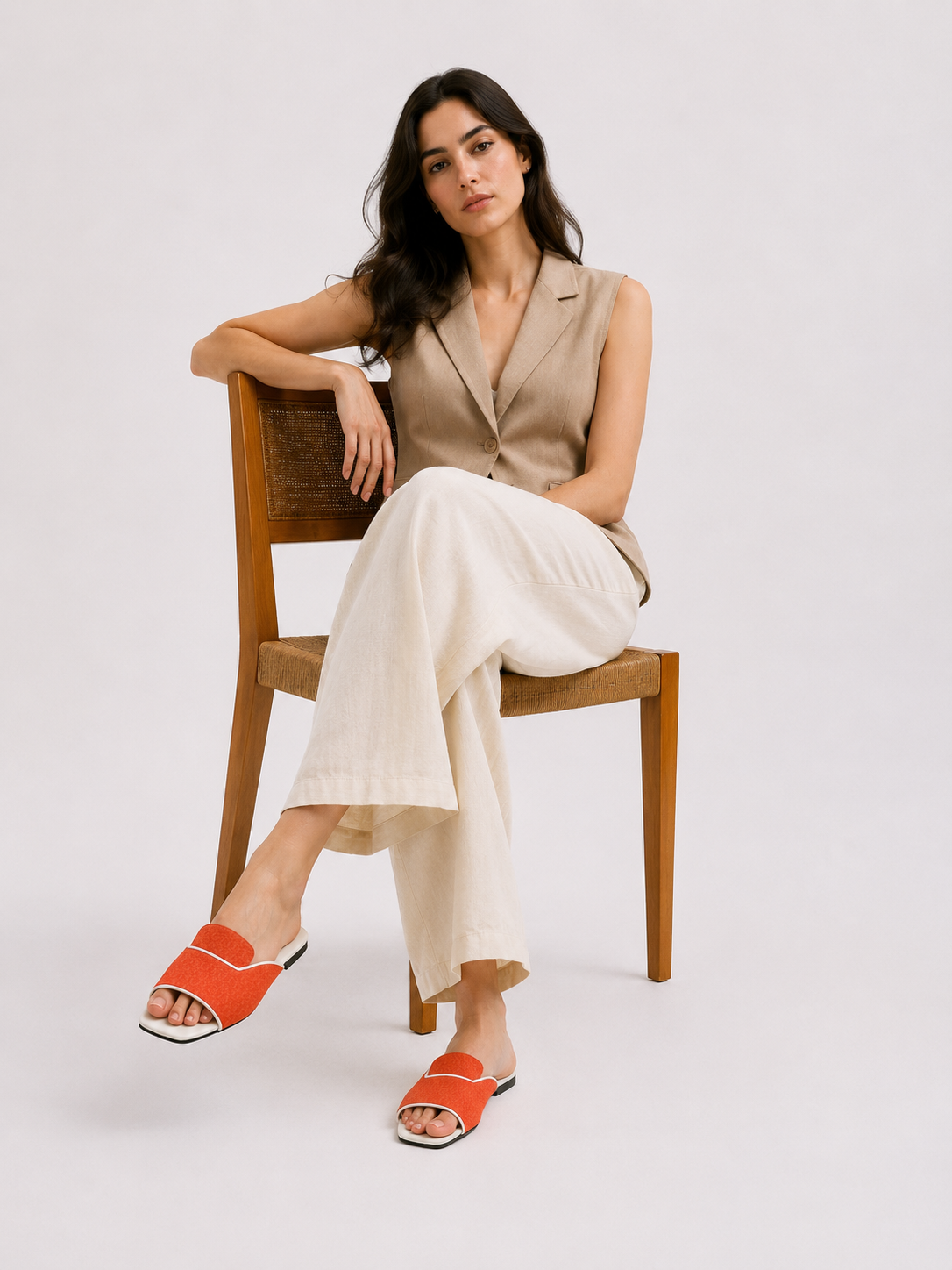 Mules Femme Oranges en Tissu Texturé