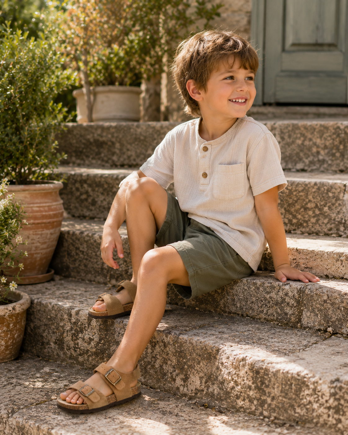 Sandales Enfant en cuir nubuck beige