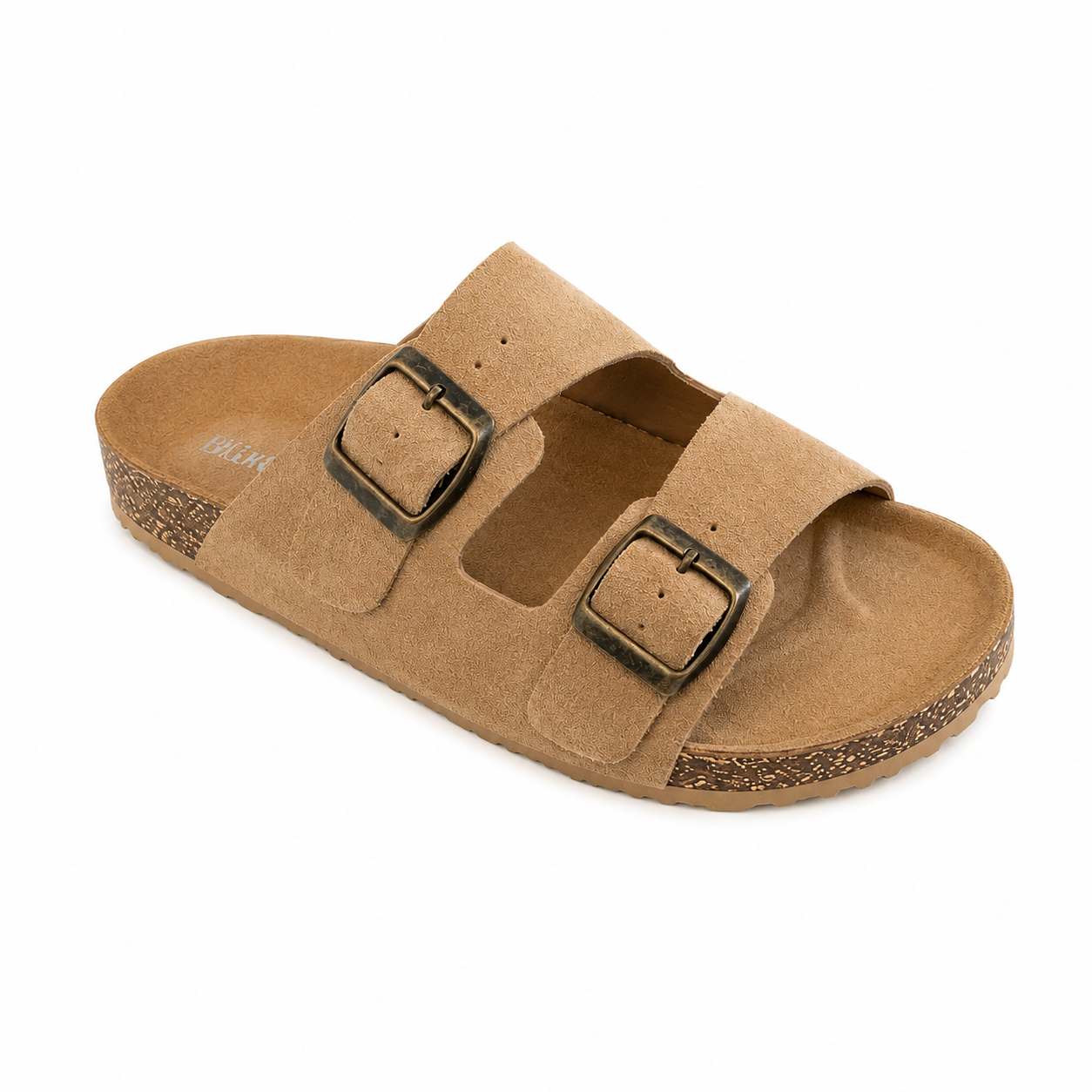 Mule Femme cuir nubuck beige  Double Boucles Bronze