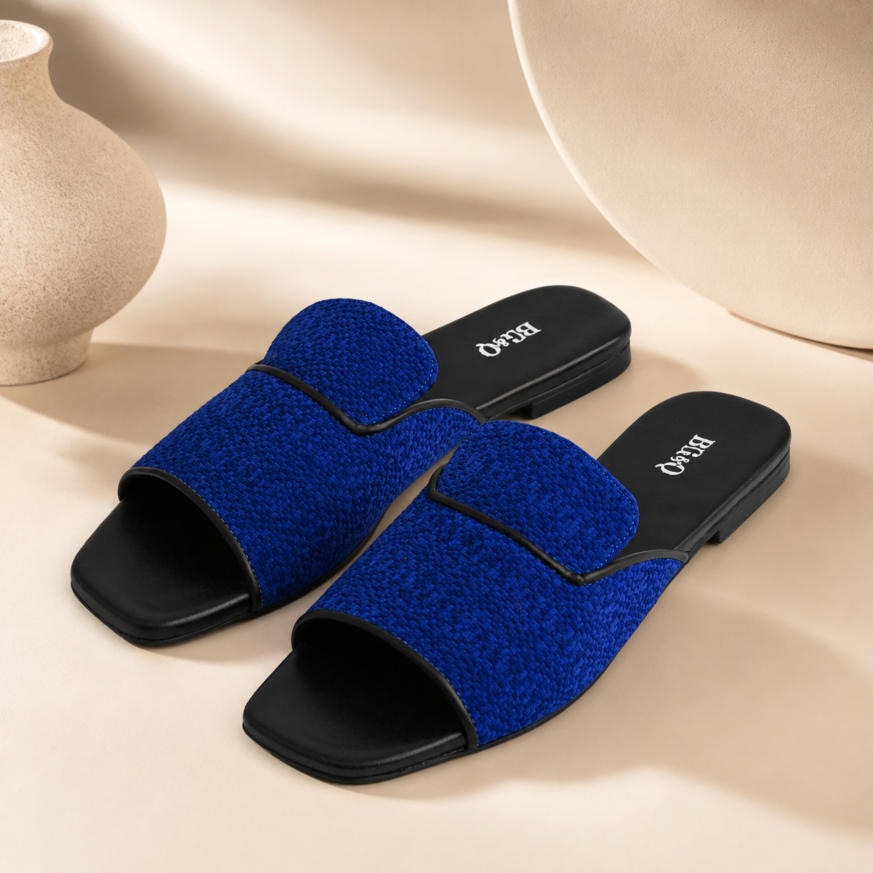 Mules Femme Bleues en Tissu Texturé