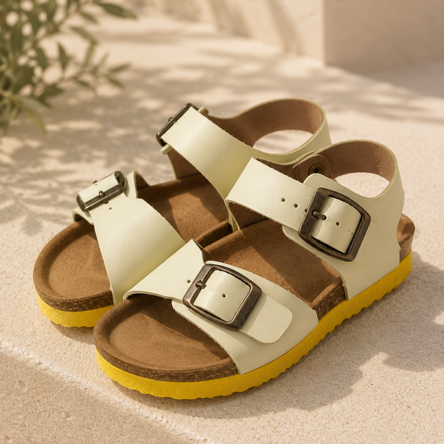 Sandale Enfant en cuir – Jaune Pastel