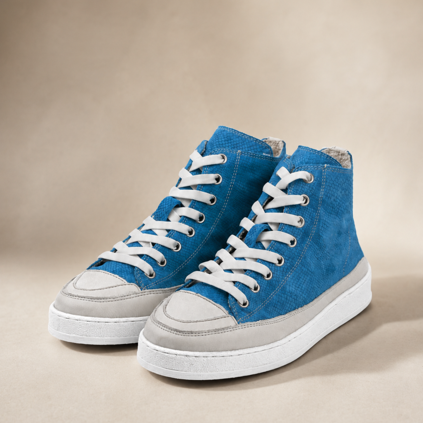 Sneakers Montantes Femme en Cuir Bleu