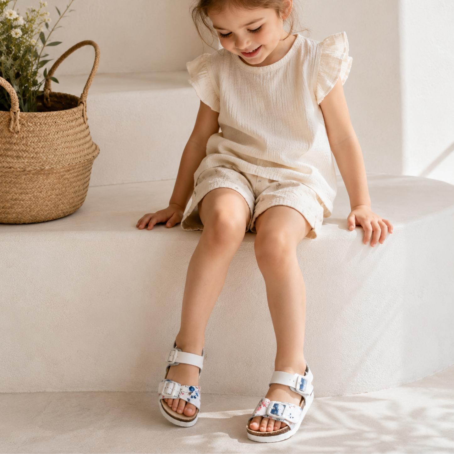 andales cuir Fleuries Enfant