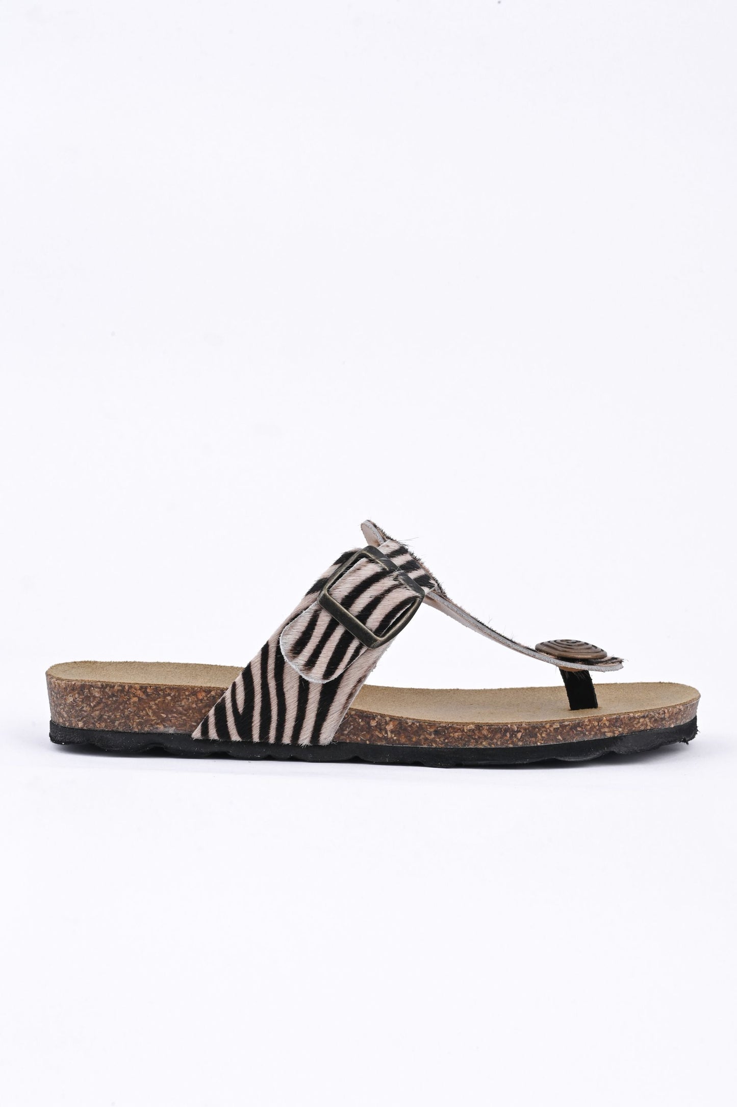mule Femme Zèbre à Entredoigt – Boucle Bronze