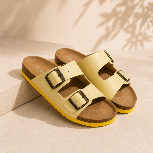 Mule Femme en Cuir Lisse Jaune Pastel