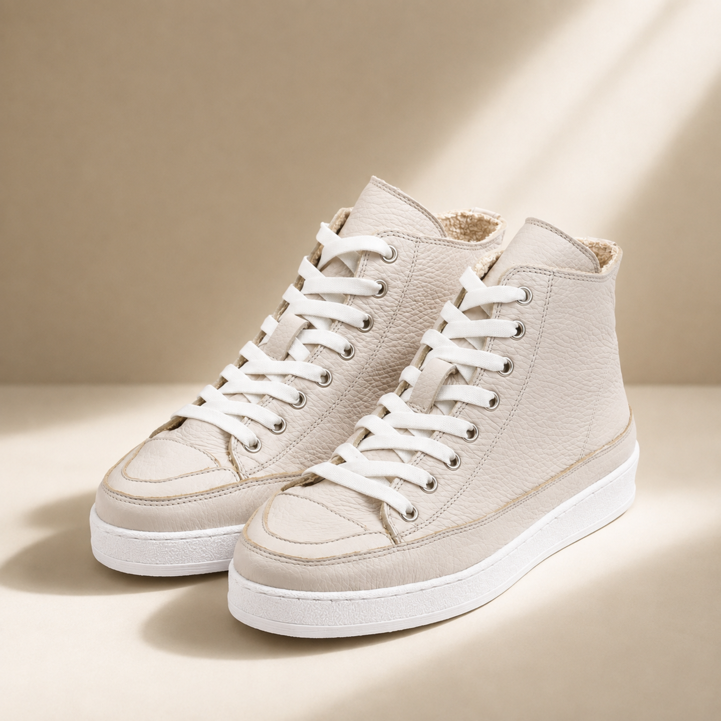 Sneakers Montantes Femme en Cuir Beige