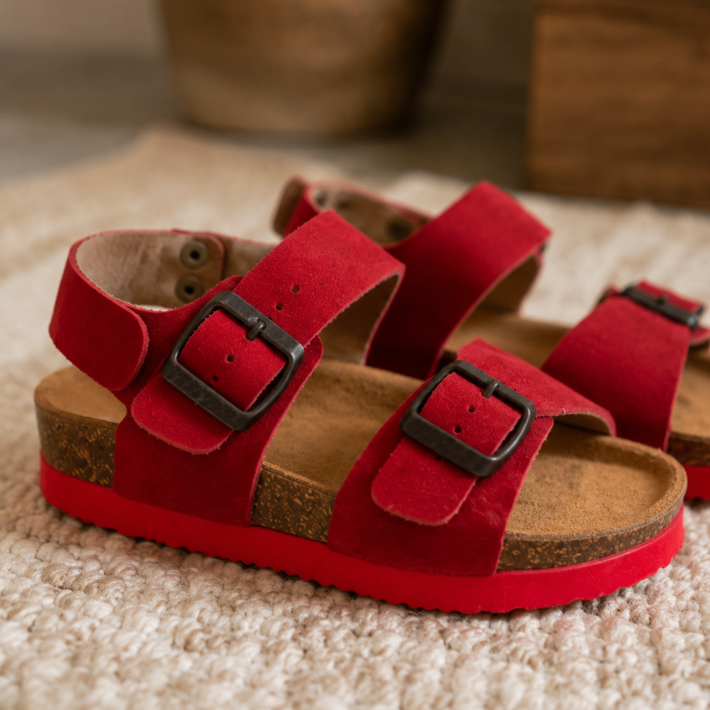 Sandales Enfant en cuir nubuck Rouge