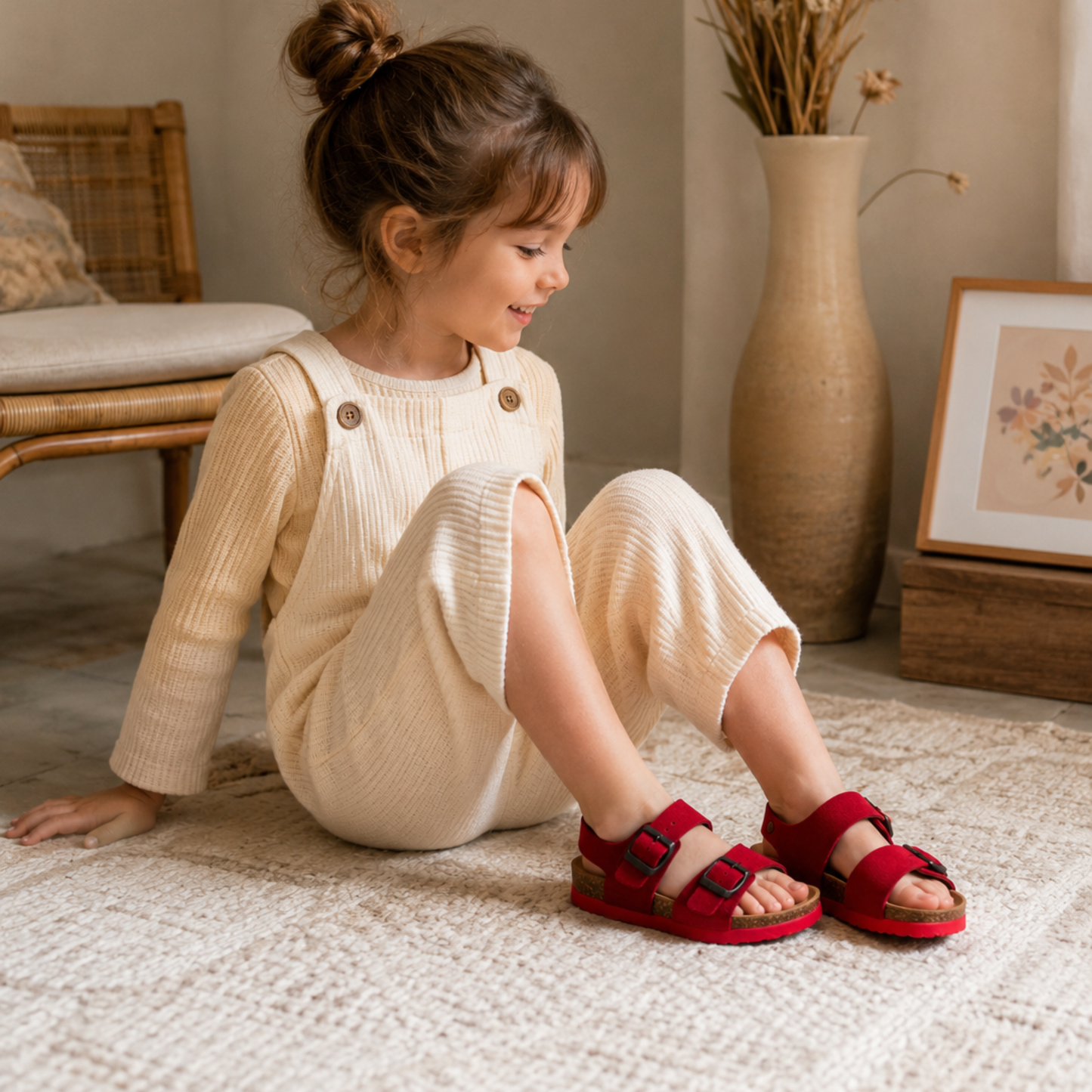 Sandales Enfant en cuir nubuck Rouge