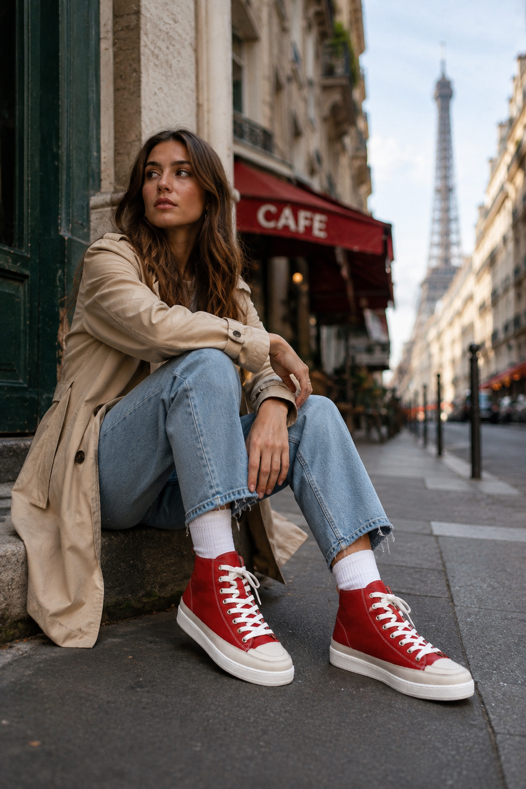 Sneakers Montantes Femme en Cuir Rouge –